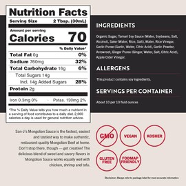 San-J - Gluten Free Mongolian Sauce - Bold and Flavorful Sauce for Cooking - Non-GMO - 64 oz. Container