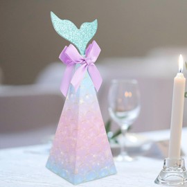 KALLORY 20pcs Boxes Mermaid Themed Candy Box Wedding Storage Case Packaging Container Party Favor Mermaid Goodie Boxes Party Popcorn Boxes Favors Tail Party Bag Paper Baby Boy Girl