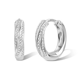 ASH'S CHOICE Earrings Sterling Silver 925 Hoop Earrings for Women, 14 Carat Gold-Plated Hoop Earrings Round, Shiny Small Hoop Earrings with AAA+ Zirconia Rhinestones, Hypoallergenic Hoop Earrings for