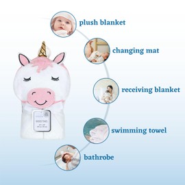 Mother's Choice Baby Towel With Hood - 100% Cotton Ultra Soft and Absorbent (84x84cm) Large Baby Bath Towel for Newborn and Infant, Toddler Bath Towel for Boys and Girls, 3D Unicorn Hooded Baby Towel