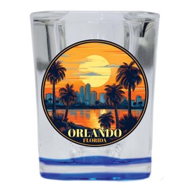 R and R Imports Orlando Florida B Souvenir 2.5 Ounce Shot Glass Square Blue Base Single