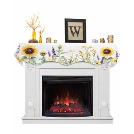 Spring Floral Mantel Scarf for Fireplace 70 x 17 inches Watercolor Sunflower Lavender Green Leaves Fireplace Mantle Scarf Cover Farmhouse Fireplace Scarf Top Runner for Home Festive Party Supplies