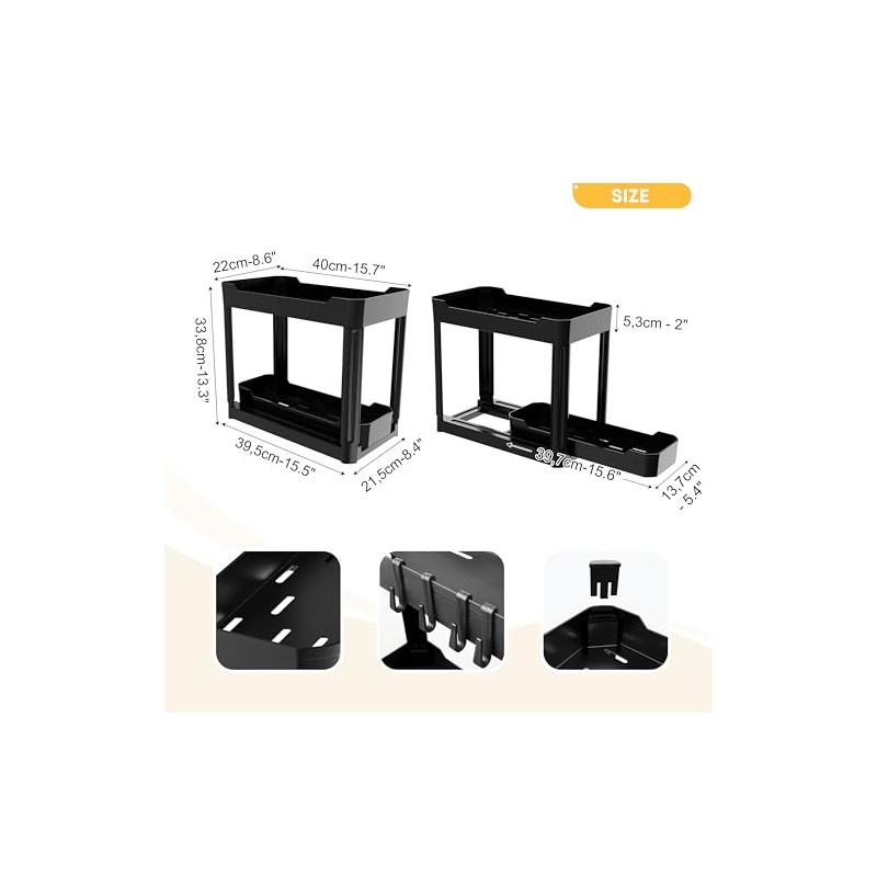 Ribelli Set of 2 Kitchen Organisers, Organiser with Pull-Out Drawer,