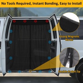 Falafa Van Bug Screen for Chevy Express & GMC Savana 1996-2025, Magnetic Side Sliding Door Mesh, Heavy-Duty Double Layer Mosquito Net with Center Zipper, Breathable Camper Van Bug Shield, 55" x 51"