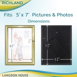 Langdon House 5x7 Gold Picture Frame, Distinguished Edging for Classic Style, Richland Collection