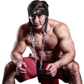 AQF Adjustable Head Harness, Neck Builder Belt Weight Lifting Neoprene Padded Neck Trainer – 30-Inch Long Steel Chain Neck Harness for Resistance Training, Injury Recovery, Muscle Strengthener