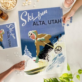 Lantern Press 1000 Piece Jigsaw Puzzle, Alta, Utah, Ski Fun, Vintage Skier