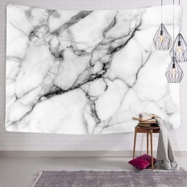 Tapiz de mármol Ruibo para colgar en la pared, decoración de habitación de mármol, estampado de acuarela, para recámara, sala de estar, recámara, tapiz para colgar en la pared de la playa (RB-M-1) (ancho: 79" alto: 59"), gris, blanco , W:79"*H:59"