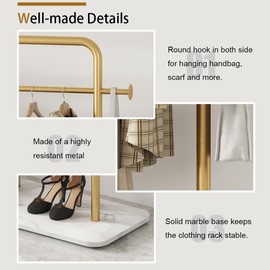 KaKaBB Gold Clothing Rack with Marble Base, Heavy-duty Garment Rack, Modern Freestanding Coat Rack for Boutiques and Office (1 tier, 31.5")