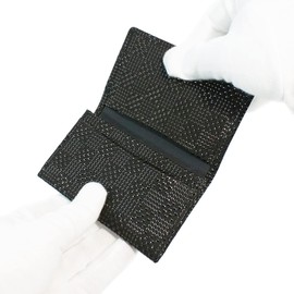 Indenya 2501-01-167 Business Card Holder, Large Capacity, Deer Leather, Black Background x Black Lacquer, Ichimi Checkered Petite, black