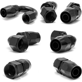 Baieasy 6AN Hose End Fitting Kit Straight 45 Degree 90 Degree 180 Degree, Clamp for CPE Braided Hose Aluminum Black