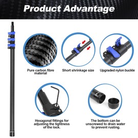 18 Foot High Ceiling Duster Kits with 3.5-12 FT Carbon Fiber Extension Pole, Feather Duster, Cobweb Duster, Ceiling Fan Duster, Window Squeegee & Cleaner with Pole 12 Ft