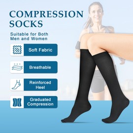 8 Pairs Compression Socks for Women & Men, 15-20 mmHg Flight Socks for Athletics, Running, Travel, Football, Circulation