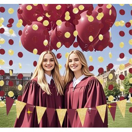 Maroon Gold Graduation Decorations 2025/Burgundy Gold Birthday Decorations Triangle Bunting Banner Burgundy Wedding Fall Bridal Shower/USC Graduation Party Decorations Maroon