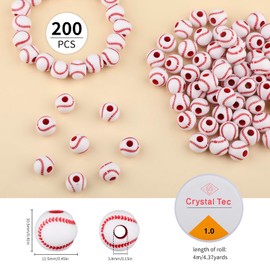 200 Pieces Baseball Beads, 10.5mm Acrylic Baseball Beads, Sports Ball Beads for DIY Jewellery, Bracelets, Necklaces, Earrings, Keychains, Craft Accessories