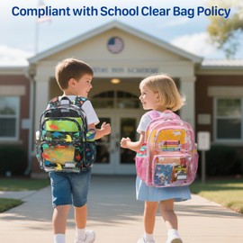 Bagseri Clear Backpack for Kids - 15 Inch Clear Bookbag for Girls Aged 3 to 8 Heavy Duty Transparent Backpack for School, Safe Reflective Strip, Cute Print, Pink Unicorn