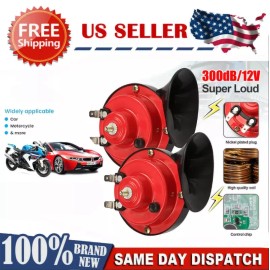 2x 12V 300DB Super Loud Train Horn Waterproof Motorcycle Car Truck SUV Boat Red