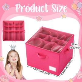 Singhoow Pink Doll Storage Organizer with Dividers 16.9 x 16.9 x 12.2 Inches Large Foldable Box Nonwoven Fabric Organizer Holds up to 12 Dolls and Accessories for Gift Shoes Container Home Supplies