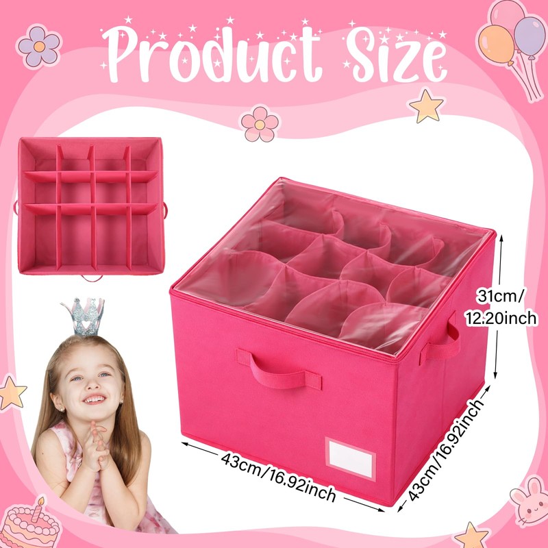 Singhoow Pink Doll Storage Organizer with Dividers 16.9 x 16.9