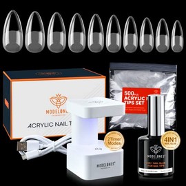 modelones Nail Tips and Glue Gel Kit 500pcs Nageltips Gel Nail X Extension Set Kleber Gel Nail Kit, 4 In1 Nagelkleber Full Cover Nail Tips Press on Naisl Art NagelverlÃ¤ngerung Nails Tips Almond