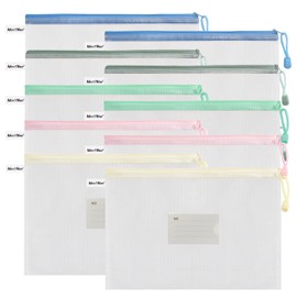 MerryNine 10 Pack Mesh Zipper Pouch Document Bag, Letter Size Waterproof Document Pouch for School Office Supplies, Cross Stitch Organization Storage, multicolor, B5, 10pcs B5