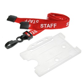 Customcard ltd® Staff Neck Lanyard Red Plastic Clip & Opaque Open Faced ID Card Holder
