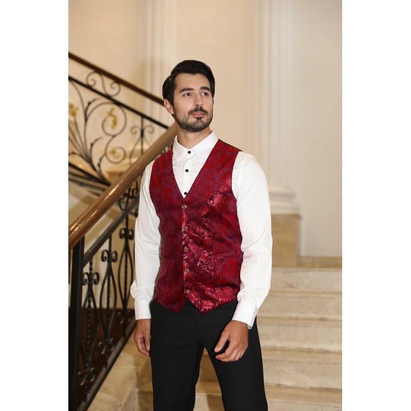 Men's Waistcoat in Jacquard for Weddings and Parties - red,