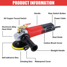 Ganggend Wet Polisher with 4'' Diamond Polishing Pad Tools Kit, Variable Speeds, 860W/110V Wet Buffer, Low-noise Buffing Machine for Concrete / Stone Countertop, Floor Surface, Marble, Ceramic Tile