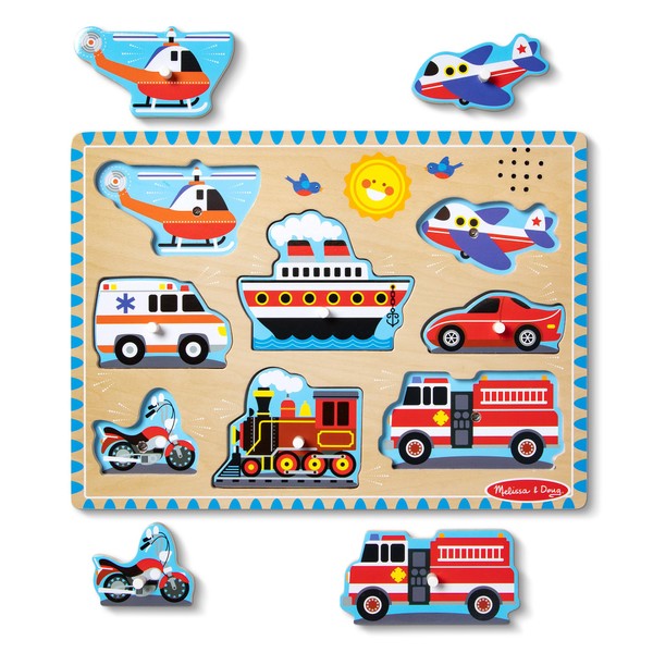 Melissa & Doug Vehicles Sound Puzzle - Wooden Peg Puzzle