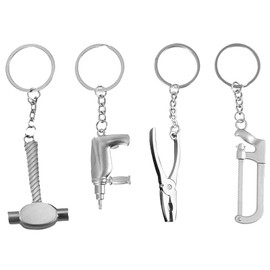 Yilceemy Set of 4 Tool Keyrings, Miniature Tool Key Fob Made of Metal, Cute Tools Key Fob Pendant, for Backpack Pendants, Key Chains (6.1 x 2.2 cm)