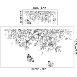 Grey Flower Butterfly Plant Leaves Flowers Toilet Seat Lid Stickers-DIY Removable Waterproof Toilet Sticker for Bathroom Cistern Decor Lid Cistern Decor Supplies 12.9x7.2in