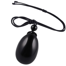 TUMBEELLUWA Carved Stone Egg Shape Necklace Chakra Quartz Pendant with Cord Amulet Healing Crystal Jewelry for Unisex,Obsidian