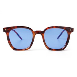 ADE WU Retro Square Sunglasses for Men Women Fashion Unisex Small Tortoise Shell Square Frame Blue Tinted Lenses Sun Glasses