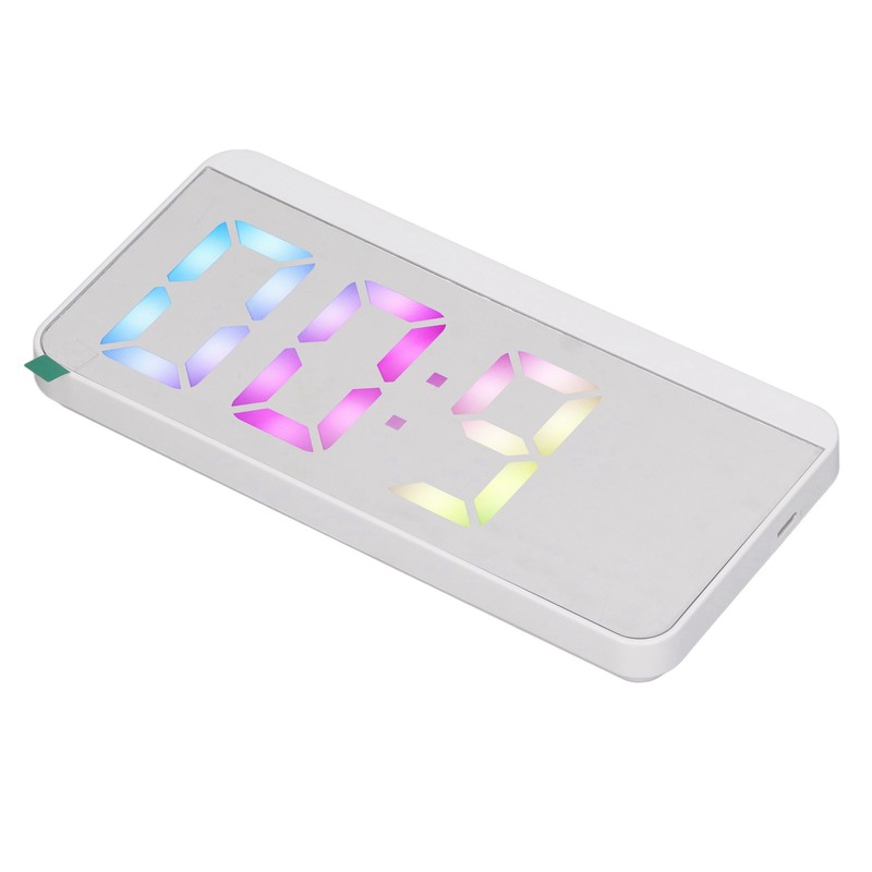 White Digital Alarm Clock with LED Mirror Screen Fashion Electronic