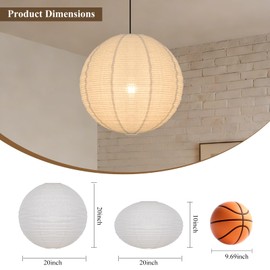 20X20inch Large Hanging Lamp Shade Round Linen Pendant Lamp Shade Minimalist Can replace Hanging Lampshade White Paper Lanterns Handmade Fabric Linen Lantern Lights Covers for Living Room Bedrooms