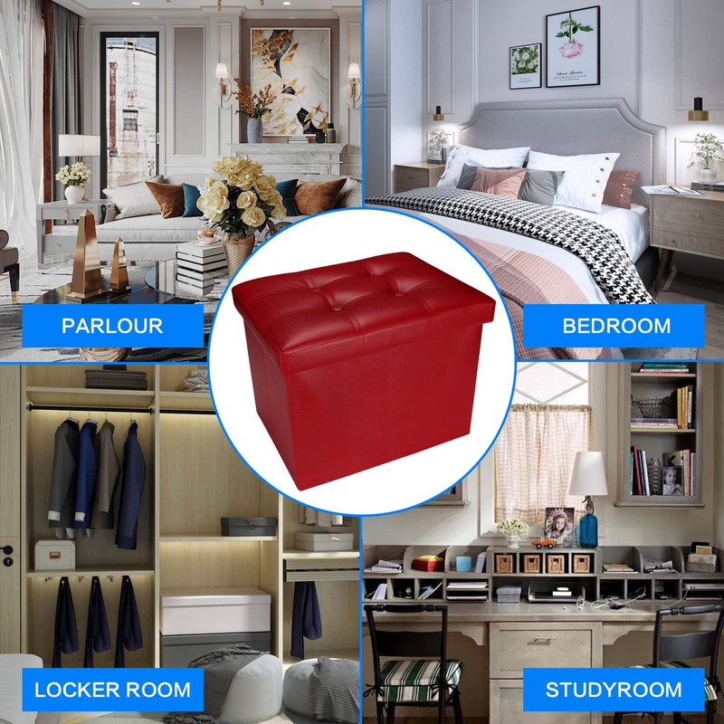 Bsketa Storage Ottoman, Folding Foot Stool with Thicker Foam Padded