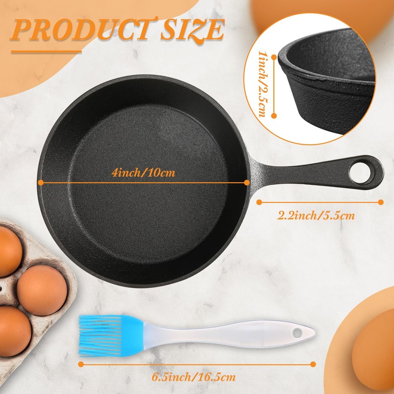 Remerry 5 Sets 4 Inches Cast Iron Skillets Mini Black