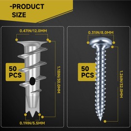 Mywish Zinc Self Drilling Drywall Anchors, Hollow Wall Anchors and Screws Kit, Drywall Screws, 25pcs Heavy Duty Metal Wall Anchors and 25pcs #8 x 1-1/4'' Screws (50Pcs All Together)