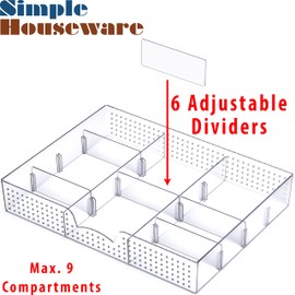 Simple Houseware Drawer Organizer Tray with 9 Adjustable Compartments, Clear
