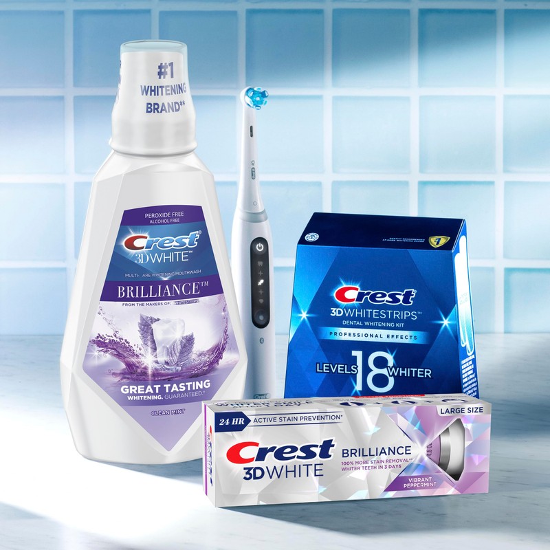 Crest Mouthwash/Mouth Rinse, 3D White Brilliance Whitening, Alcohol Free, Clean