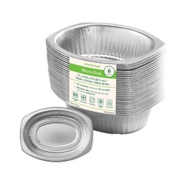 7" Oval Aluminum Pans (No Lids) | 25oz, 7"x2" | 3X Thick Reusable | Microwave, Oven, Air Fryer, Stove Safe | Perfect for Camping, Lunch Box, Meal Prep | For Pasta, Mac and Cheese, and Casserole (6)