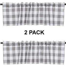 2 Pack Buffalo Check Plaid Window Valances Farmhouse Design Window Treatment Decor Curtains Rod Pocket Valances for Kitchen/Living Room 41x 142cm (Grey)