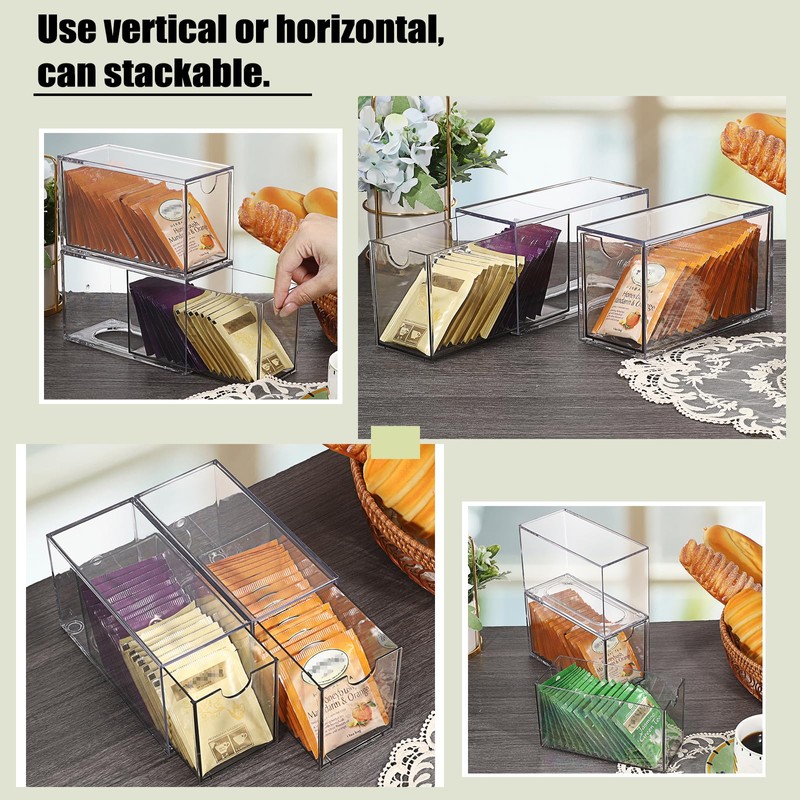 SUMNACON 2 Pack Acrylic Tea Bag Drawer Organizer, Clear Stackable