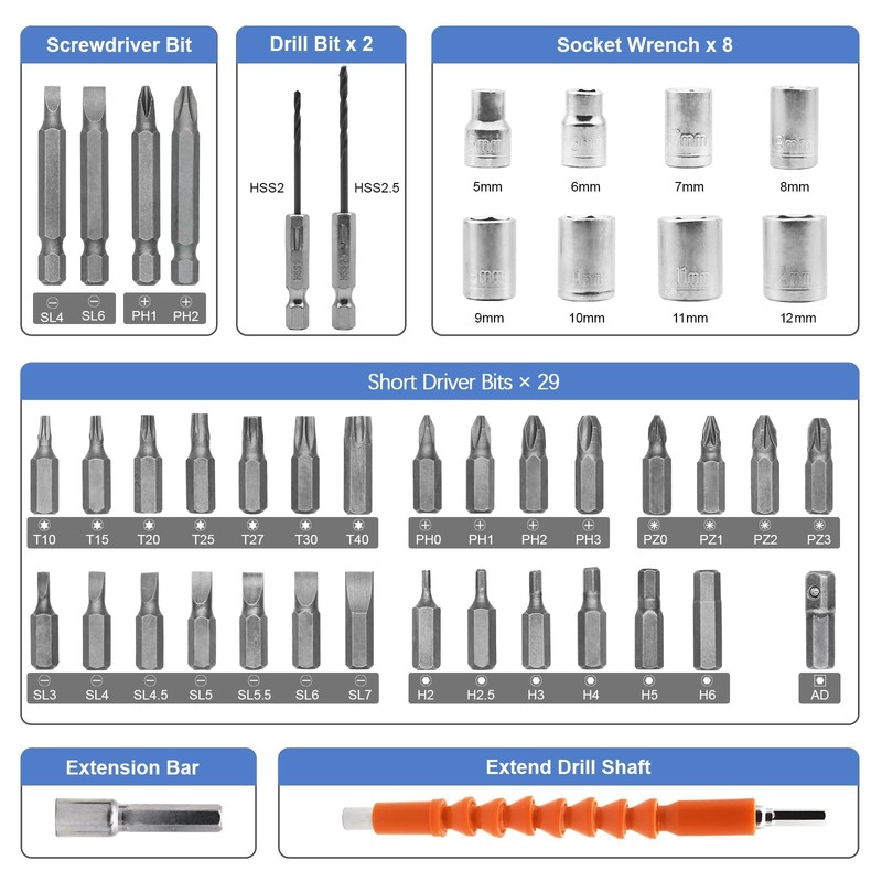 MQFORU Cordless Screwdriver, 47 in 1 Electric Screwdriver, Rechargeable 3.6V