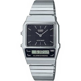 Casio AQ800E-1A Vintage Style Digital Silver Strap Unisex Adult Watch, Black Dial, 40.7 × 32.1 × 8.7 mm