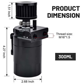 Universal Baffled Oil Catch Can 400ml Aluminum Polish Oil Separator Catch Can Kit Reservoir Tank with Breather Filter & 3/8" Fuel Line/6 Fittings/Necessary Accessories,Black