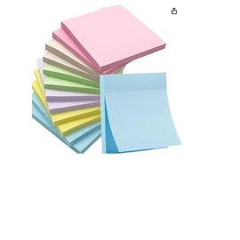 (6 Pack) Sticky Notes 76mm x 76mm, Pastel Colorful Super Sticking Power Memo Post Stickies Square Sticky Notes for Office, Home, School, Meeting, 60 Sheets/pad