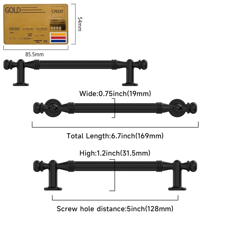 Amerdeco 10 Pack Matte Black Cabinet Pulls 5 Inch(128mm) Hole