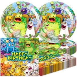 40pcs Singing Monsters Party Supplies include 20 plates, 20 napkins for Singing Monsters birthday party decoration