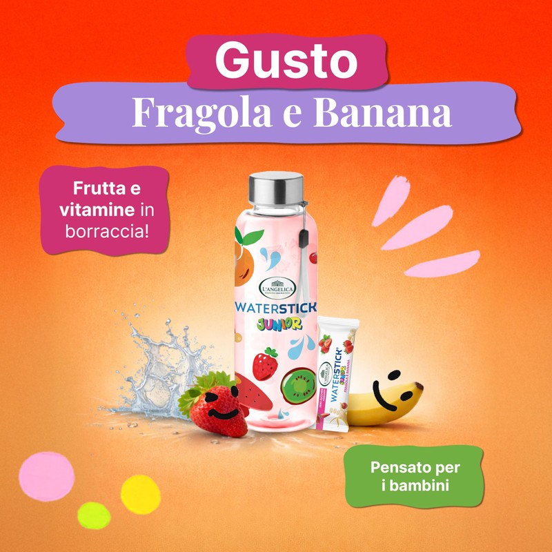 L'Angelica, Waterstick Junior, Gusto Fragola e Banana, Con Frutta, Vitamine,